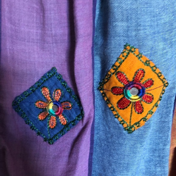 Boho Floral Patchwork Handmade Embroidered in Nepal Cotton  Maxi Skirt S-M - Picture 5 of 10